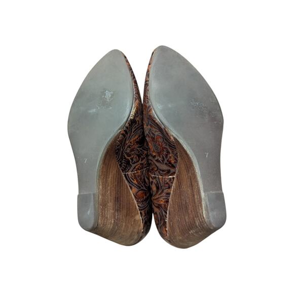 Jeffrey Campbell Ibiza Tooled Leather Wedges Heels Slip On Brown Floral Embossed - Picture 5 of 7